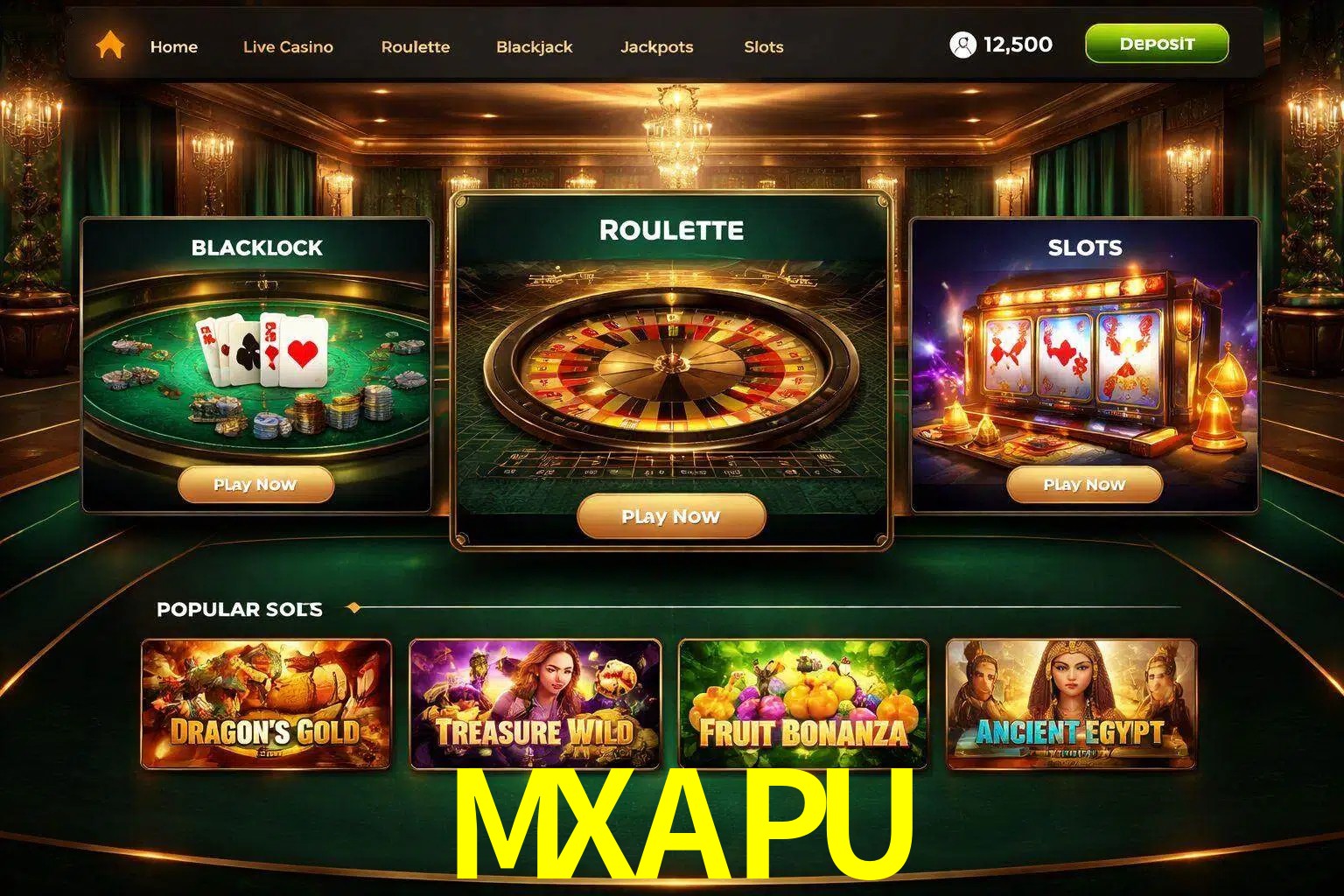 Vista de la plataforma MXAPU Casino mostrando categorías organizadas de juegos en línea